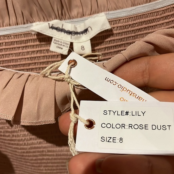 V. Chapman Lily Ruched & Ruffled Stretch Satin Midi Dress Dusty Rose NWT - Picture 5 of 10